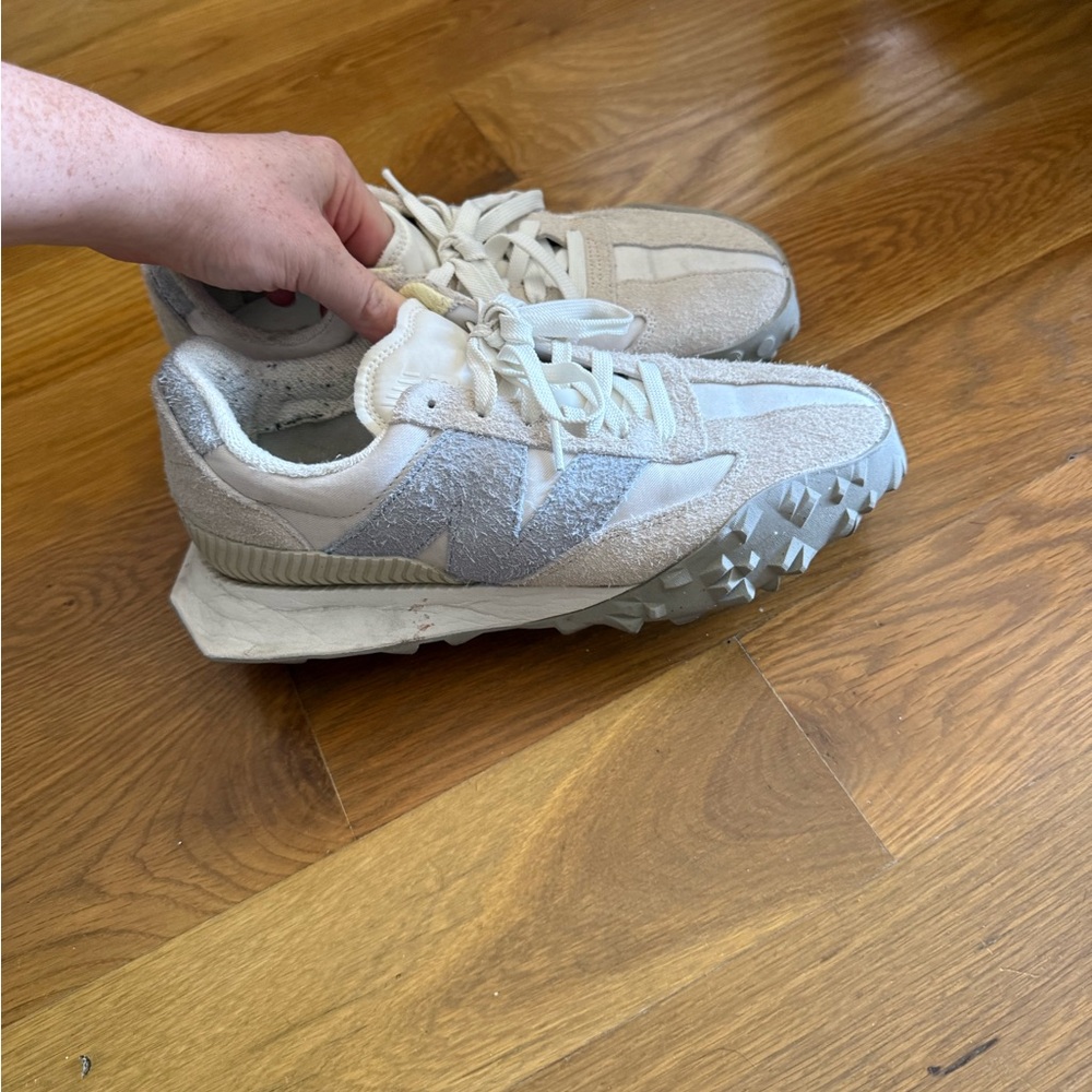 Stylish Cream and Light Blue New Balance Women's Sneakers